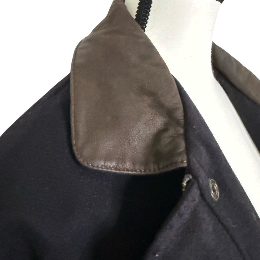 Gant Black Gray Wool Bomber Jacket Coat Leather Collar XL Preppy Classic - Picture 11 of 11
